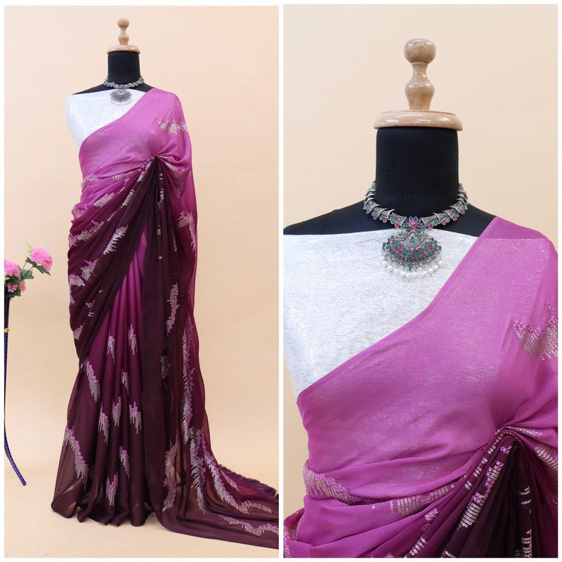 Purple Coloured Padding Silk with Glitter Two Tone Sequence Embroidery work Women Festival/Party wear Designer Silk Saree with Blouse!!