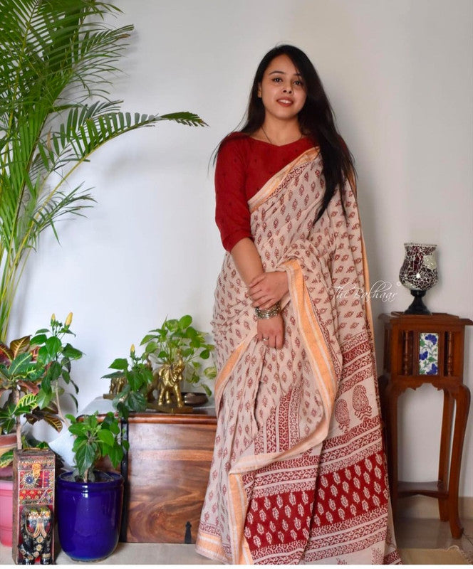 Maroon & Light Pink Coloured Imported Cotton Digital print Women Party wear Saree with Blouse!!