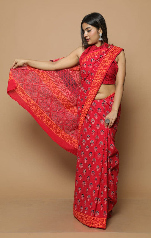 BEAUTIFUL HAND BLOCK  PRINTED COTTON SAREE