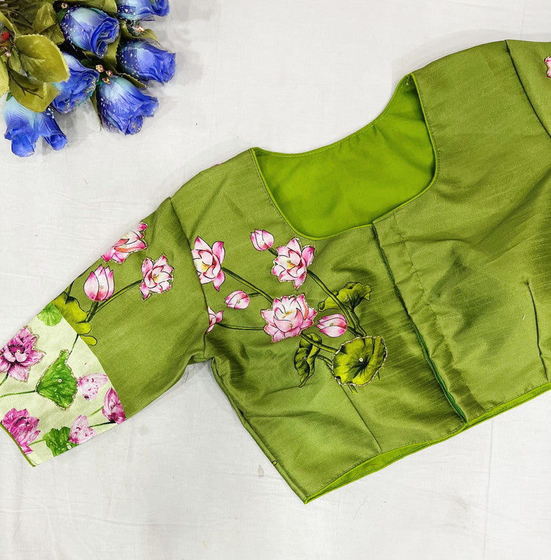 Green Ready made Blouse - Pure Silk Handmade work Blouse!!