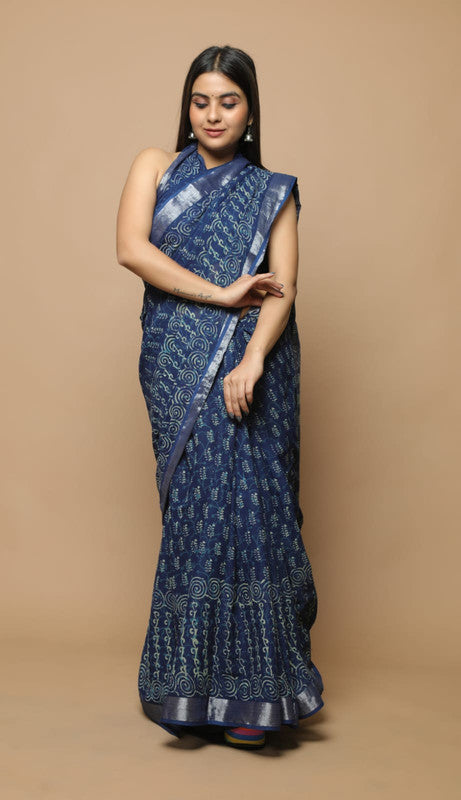 LINEN HAND BLOCK PRINT SAREE