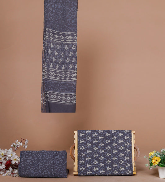 Blue Coloured Exclusive Unstitched Pure Cotton Hand Block Printed Party wear Dress Material Suit!!
