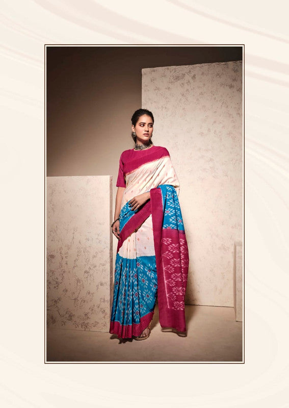 Pink & Multi Coloured Soft Chanderi Cotton with Bagru Print Women Party wear Saree with Beautiful matching Blouse!!