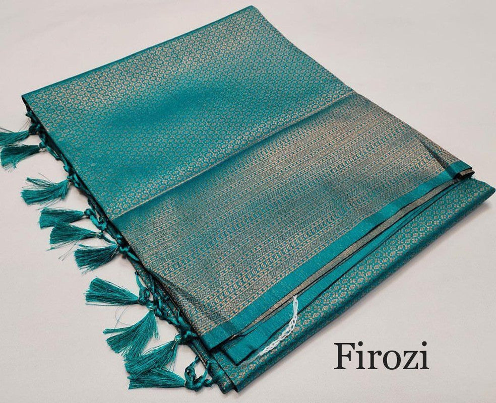 Firozi Coloured Soft Silk Jacquard work with Beautiful Rich Pallu Women Party/Daily wear Designer Kubera Pattu Saree with Blouse!!