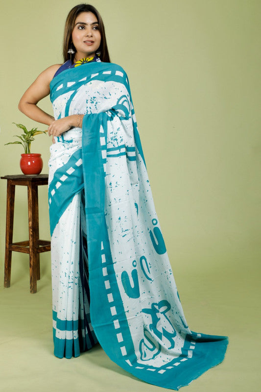 BEAUTIFUL HAND PRINTED MUL COTTON SAREE!!