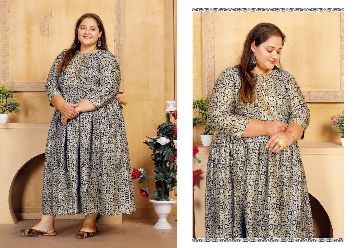 Blue Coloured Premium Rayon Printed 3/4 Sleeves Round Neck Women Designer Party/Daily wear Long Gown Kurti!!