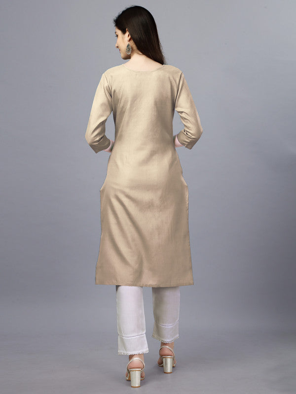 Beige Coloured Pure Cotton with Embroidery work Women Designer Daily wear Kurti!!