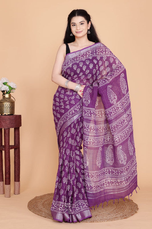 Beautiful Designer Linen  Saree