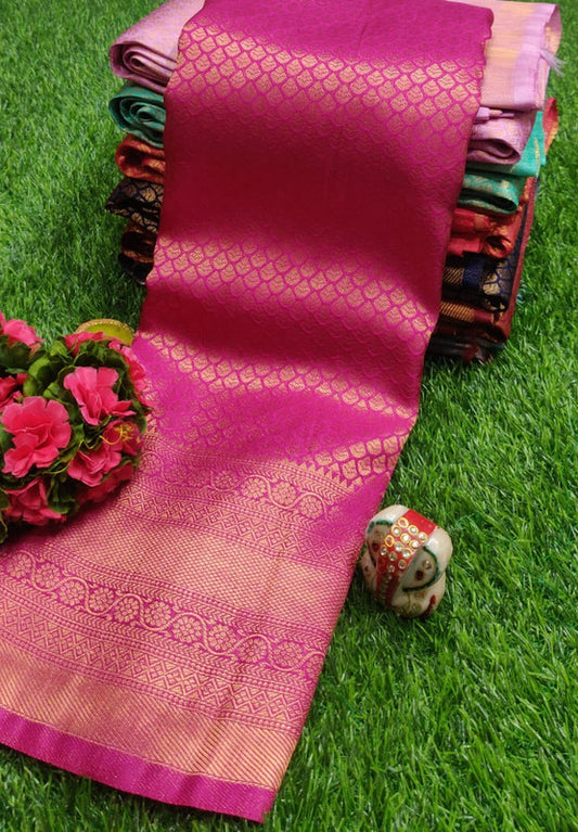 FABULOUS  SOFT SILK FABRIC WITH COPPER JARI AND CONTRAST BORDER &  RICH GRAND PALLU,