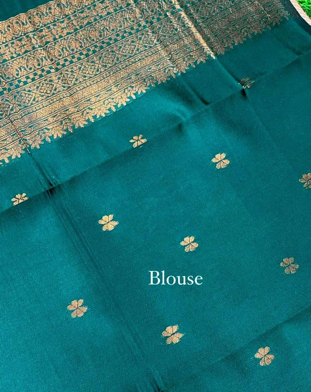 Beige & Blue Coloured Pure Copper Triple Weaving Zari & Meena work Women Party wear Tissue Kanchi Silk Saree with Blouse!!