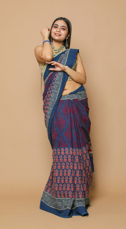 NEW HAND PRINTED MUL COTTON SAREE