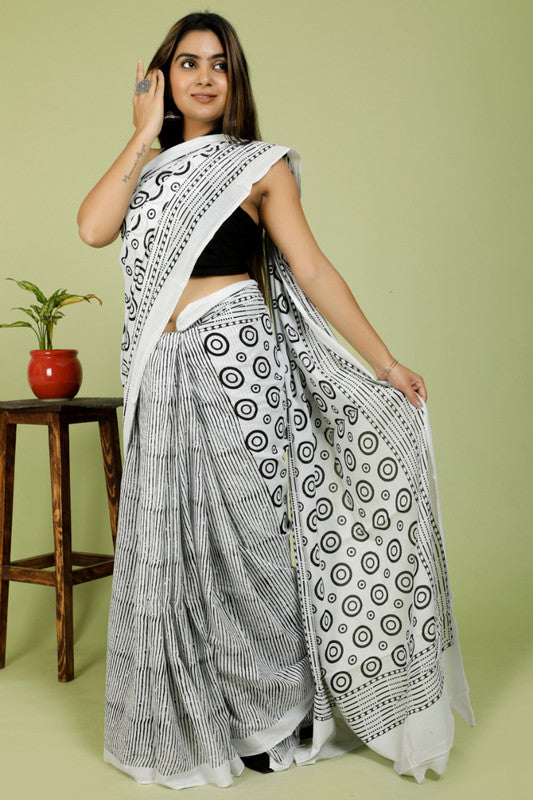 BEAUTIFUL HAND PRINTED MUL COTTON SAREE!!