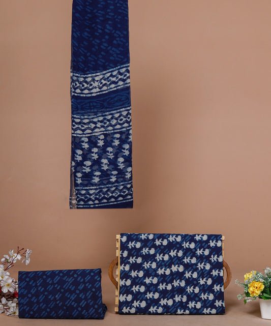 Navy Blue Coloured Exclusive Unstitched Pure Cotton Hand Block Printed Party wear Dress Material Suit!!