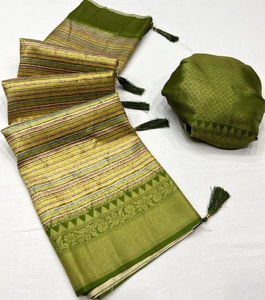 Green & Multi Coloured Jacquard Handloom Silk with Fancy Latkan Women Party wear Saree with Fancy Blouse!!