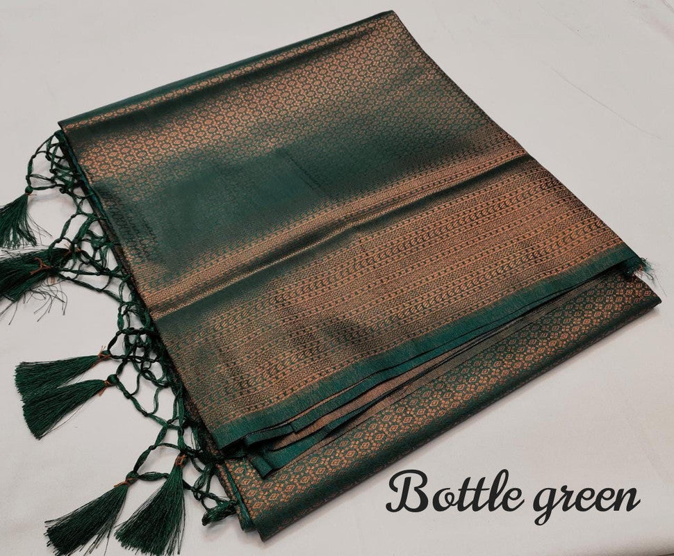 Bottle Green Coloured Soft Silk Jacquard work with Beautiful Rich Pallu Women Party/Daily wear Designer Kubera Pattu Saree with Blouse!!