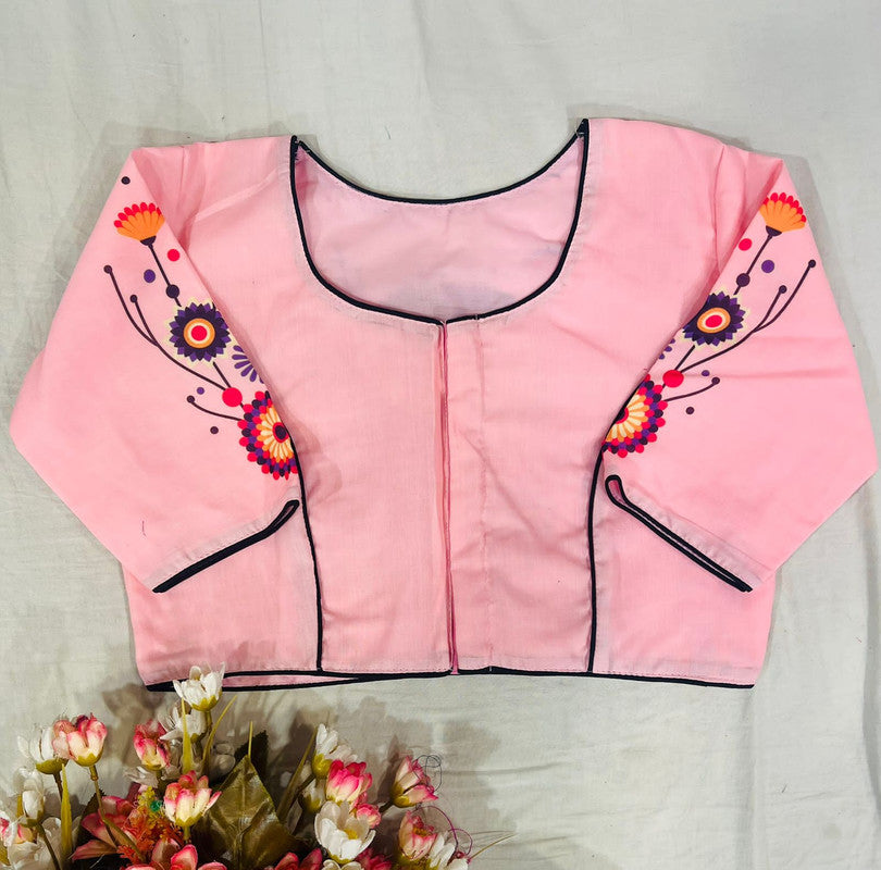 Pink Coloured Pure Silk with Handmade work  Woman Ready made Designer Botique Style Blouse- Free Size Up to 42 Inch!!