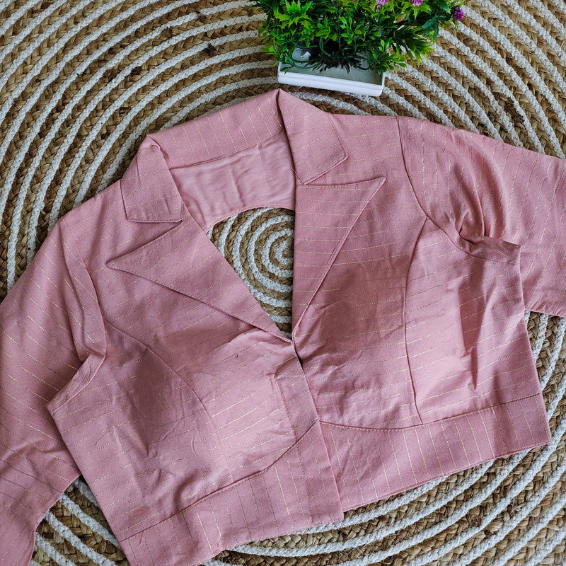 Pink Coloured Pure Cotton collar Blouse With Designer Sleeves Woman Ready made Designer Blouse!!