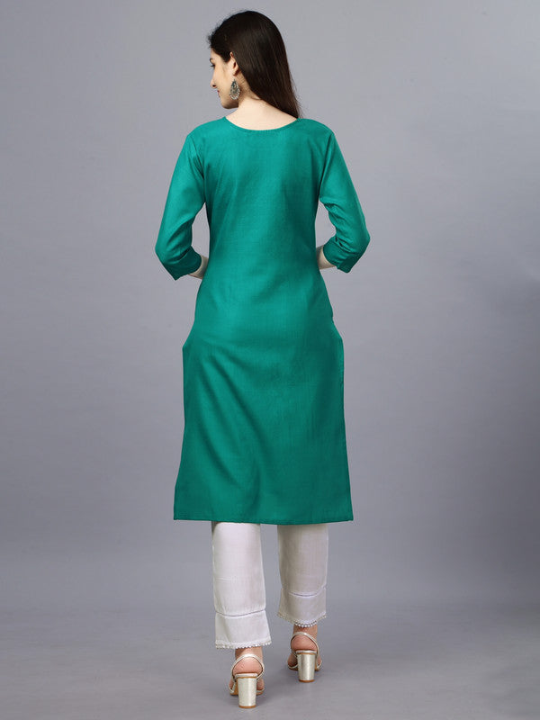 Dark Rama Green Coloured Pure Cotton with Embroidery work Women Designer Daily wear Kurti!!