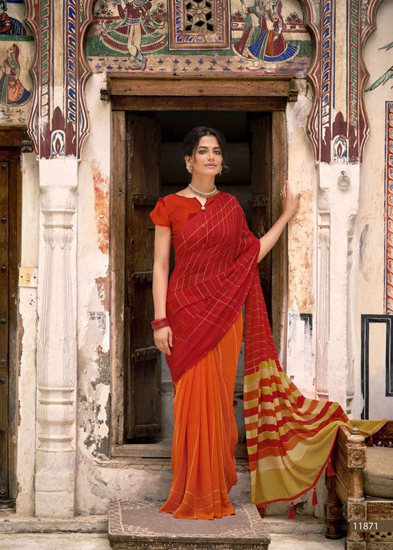 Printed Georgette saree With Fancy Blouse