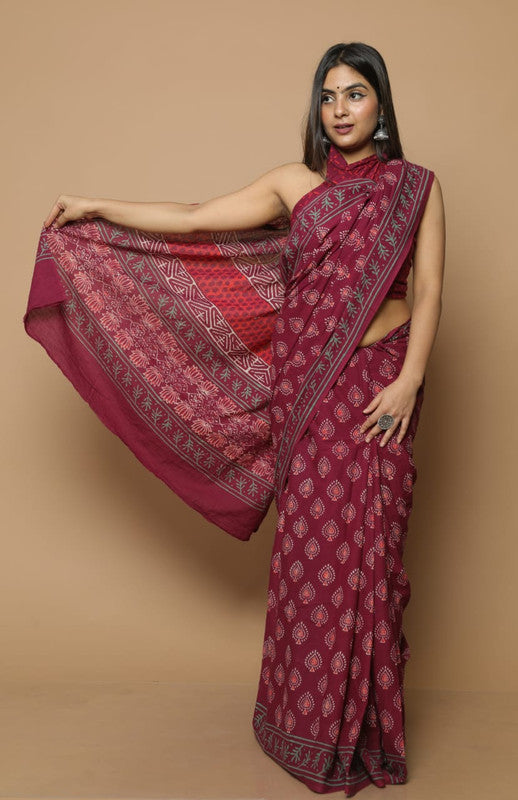 BEAUTIFUL HAND BLOCK  PRINTED COTTON SAREE