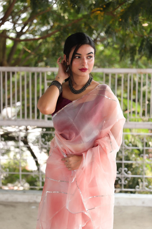 Kalpi (Pink) - Pink Banarasi Saree with Dark pink border – WeaveinIndia