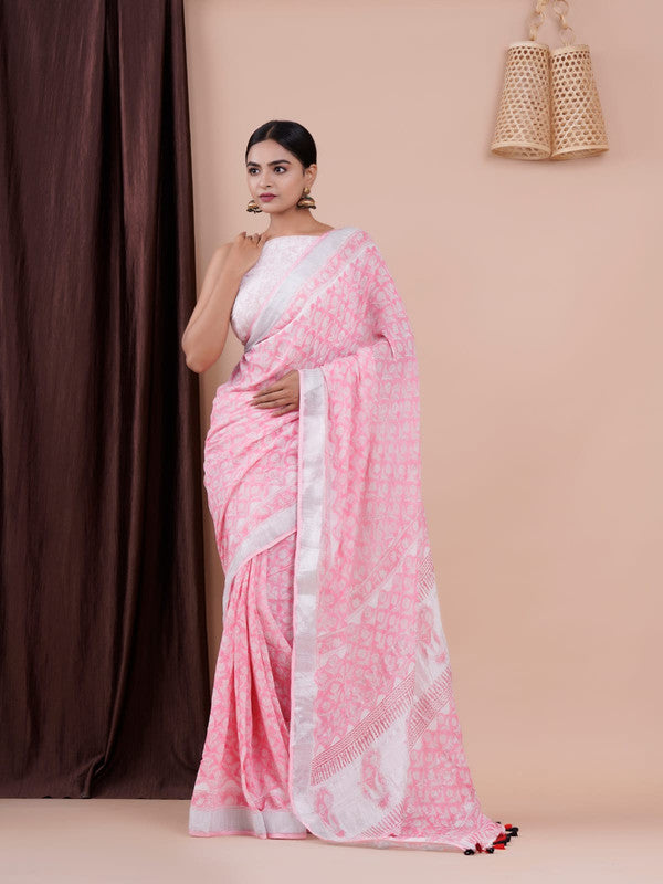 BEAUTIFUL LINEN HAND BLOCK PRINT SAREE