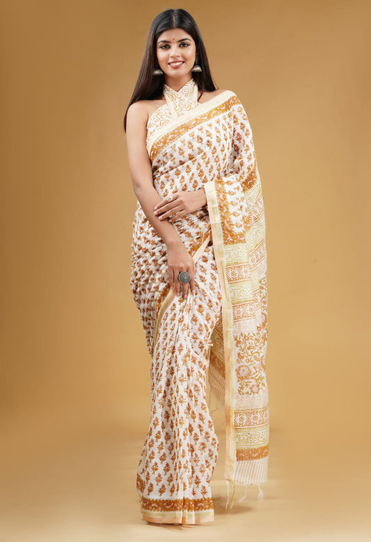 CHANDERI BLOCK PRINTED COTTON SAREE