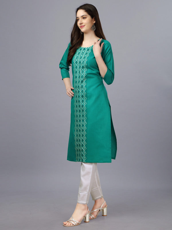 Dark Rama Green Coloured Pure Cotton with Embroidery work Women Designer Daily wear Kurti!!