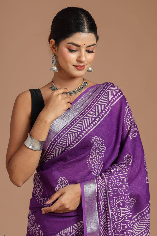 Buy Purple Saree Tussar And Blouse Raw Scallop Border With For Women by  Rishi and Soujit Online at Aza Fashions.