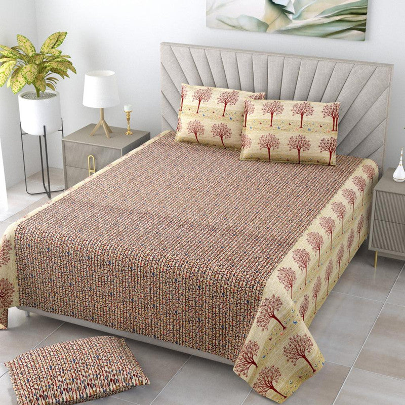 Brown & Yellow Coloured Pure Cotton Exclusive Hand Print Queen size Double Bed sheet with Pillow covers!!