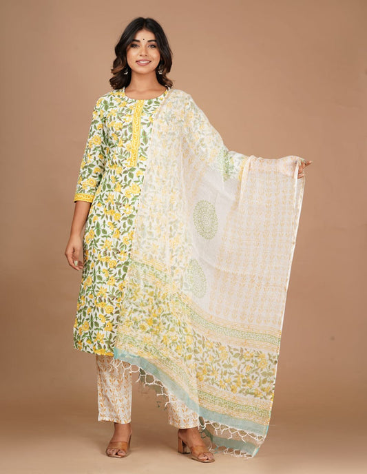 Exclusive Cotton Stitched Suit with Cotton Pant & Kota Dupatta!!