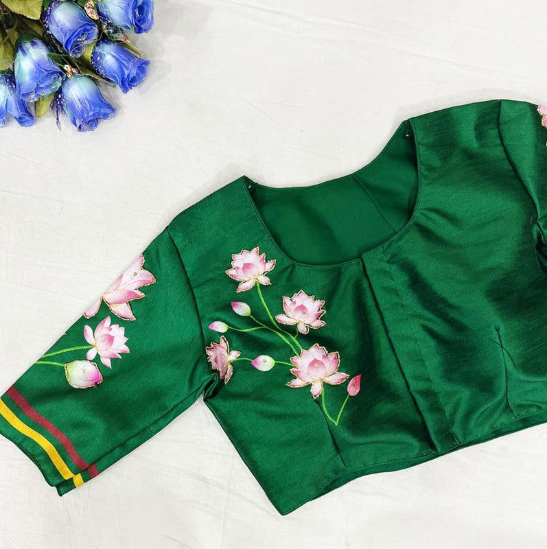 Radha Krishna Green Pure Silk Handmade work Readymade Blouse!!