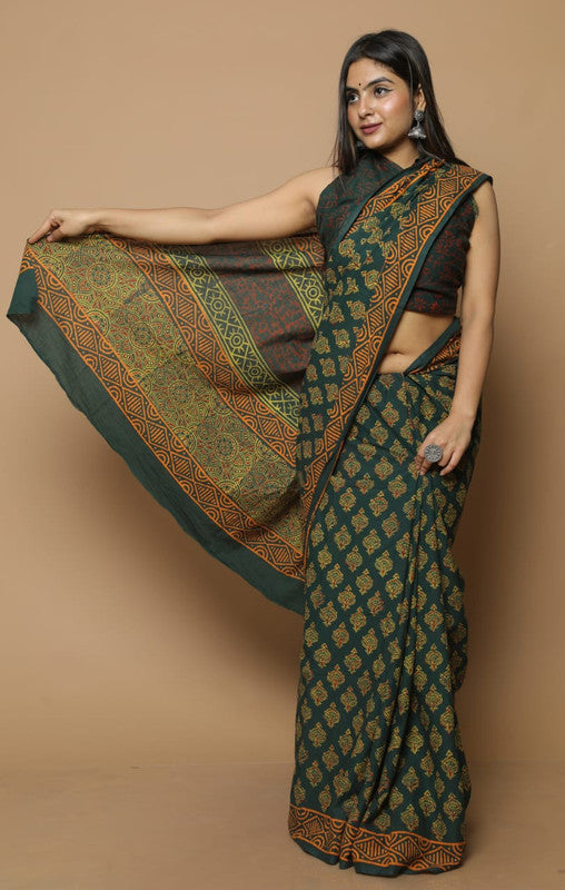 BEAUTIFUL HAND BLOCK  PRINTED COTTON SAREE