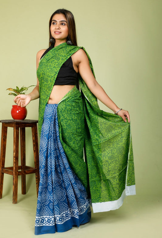 BEAUTIFUL HAND PRINTED MUL COTTON SAREE!!