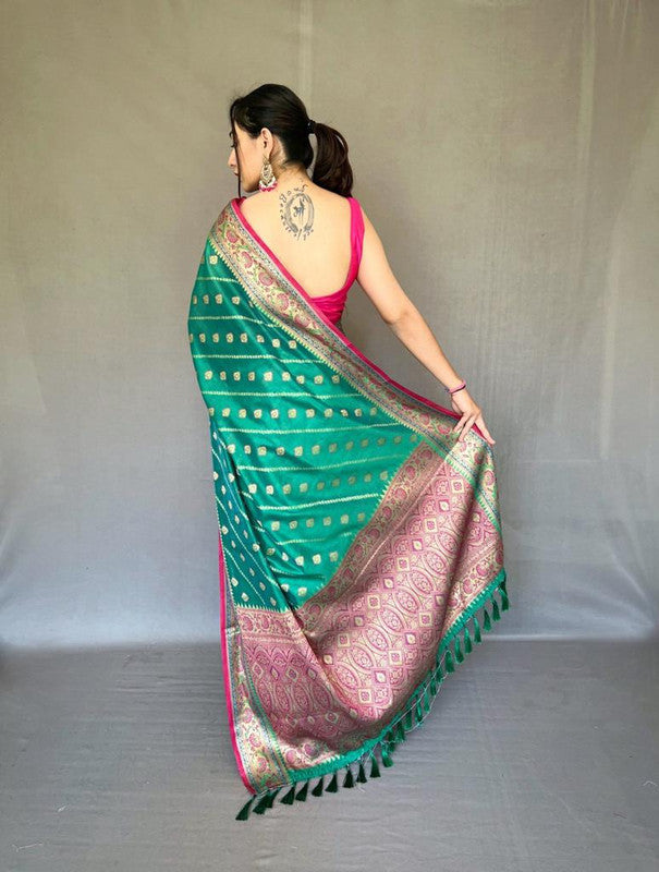 Green & Multi Coloured Gold Zari Weaving with Rich Pallu & Meenakari Border Women Party wear Pure Silk Saree with Blouse!!