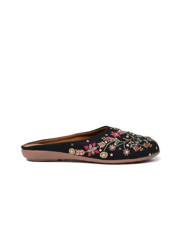Women's Embroidered Black Canvas Closed Toe Bellies!!