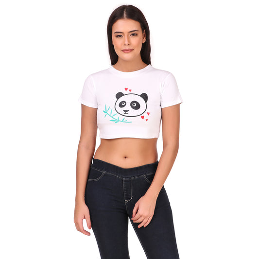 White Coloured Panda Print Trendy Crop Top!!