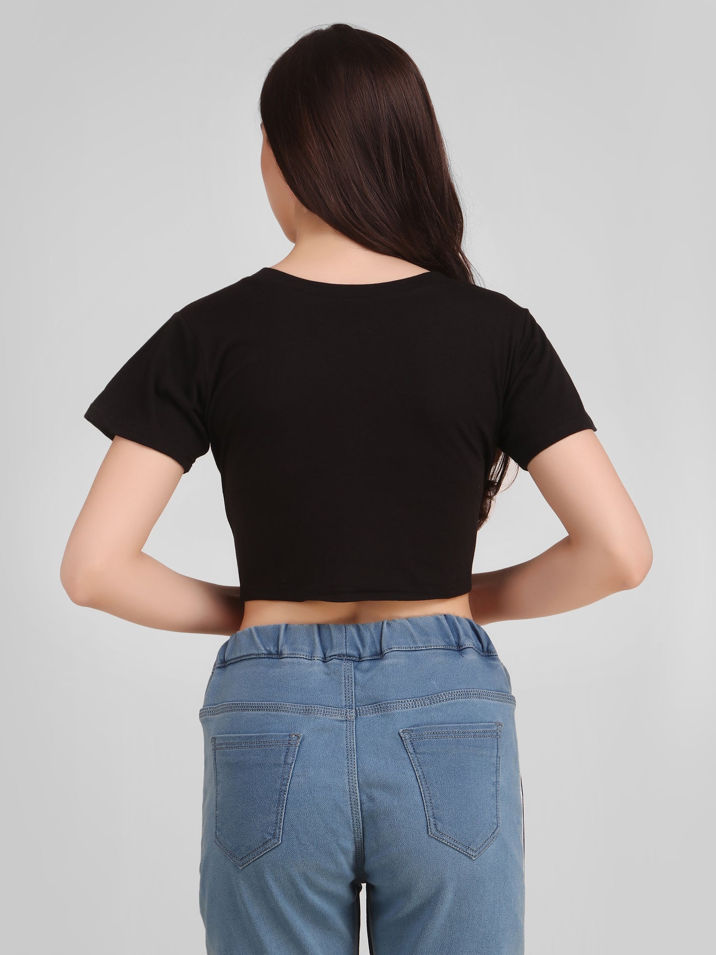Black Coloured Butterfly Print Trendy Crop Top!!