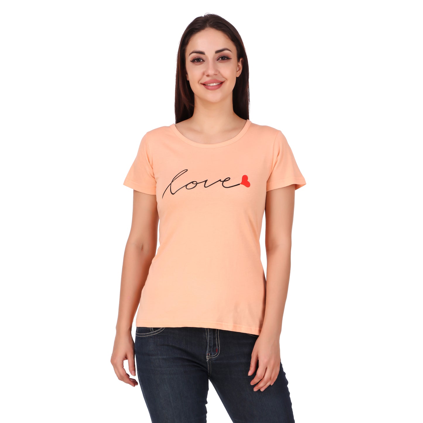 Peach Coloured Love Print Trendy T Shirt!!