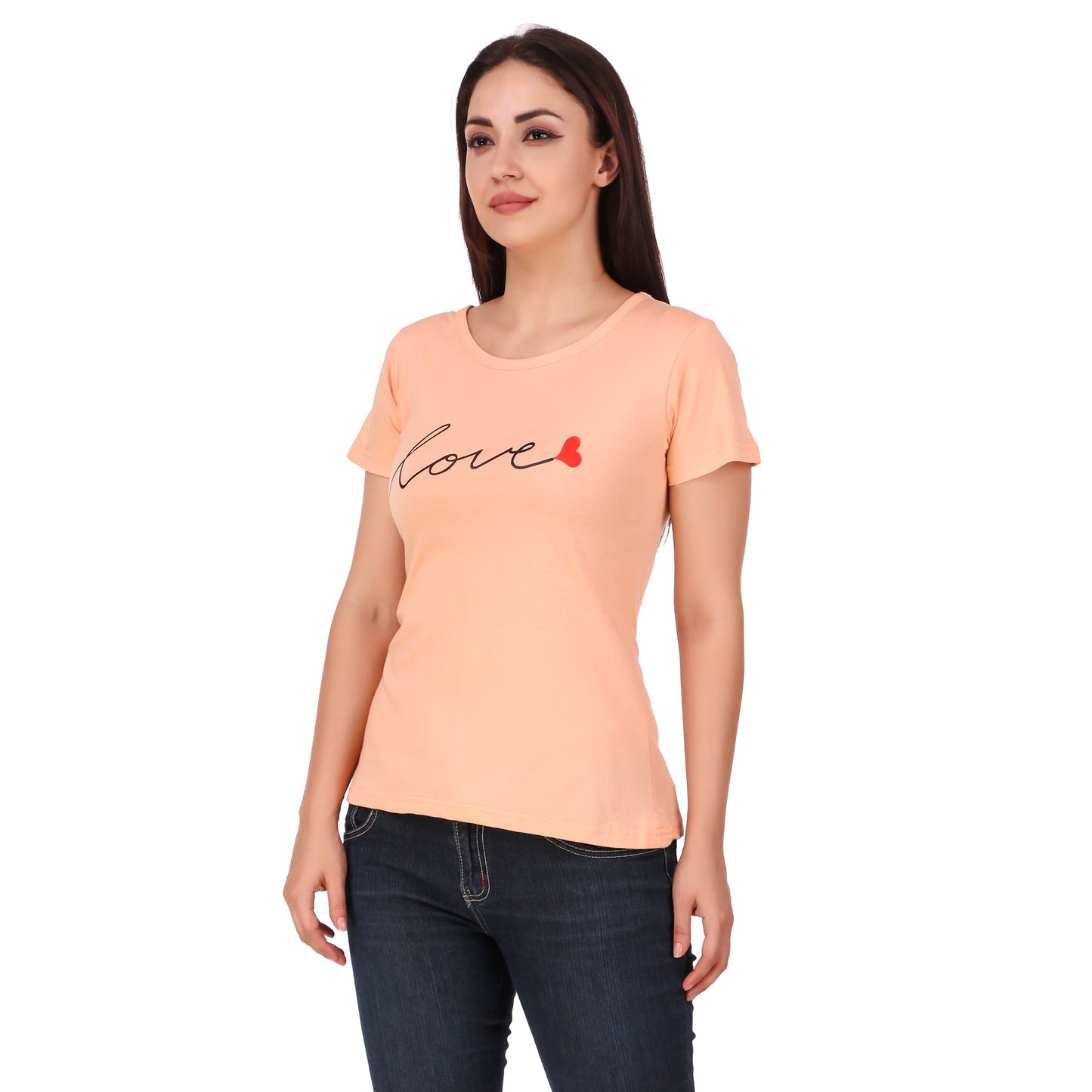 Peach Coloured Love Print Trendy T Shirt!!