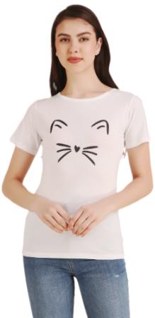 White Coloured Cat Mustach Print Trendy T Shirt!!