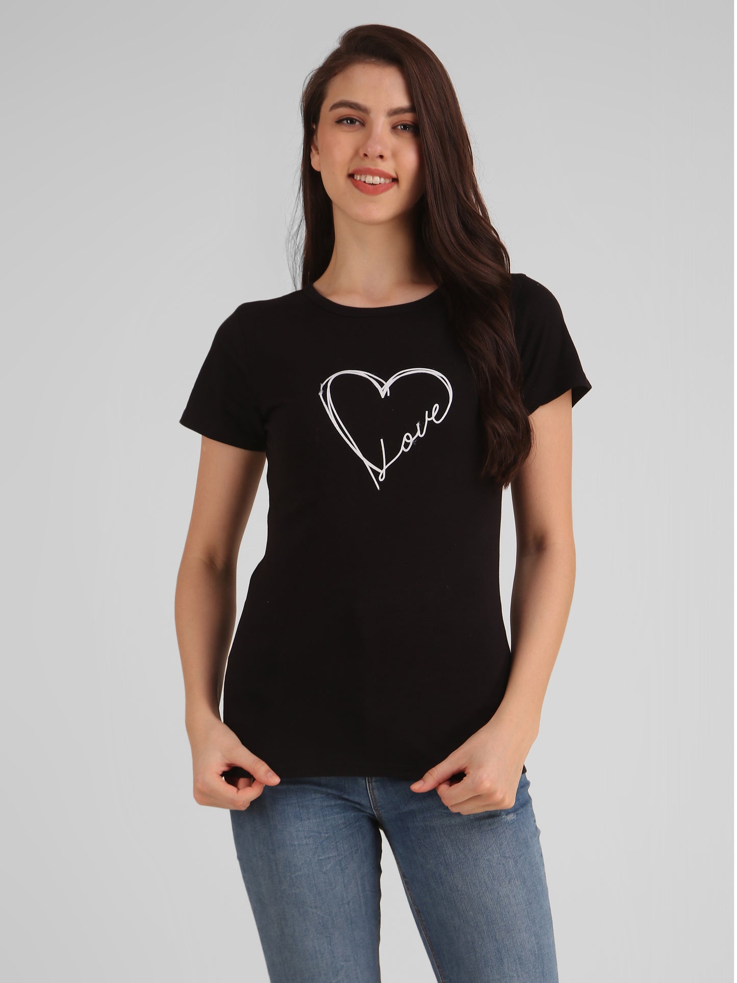 Black Coloured Love Heart Print Trendy T Shirt!!