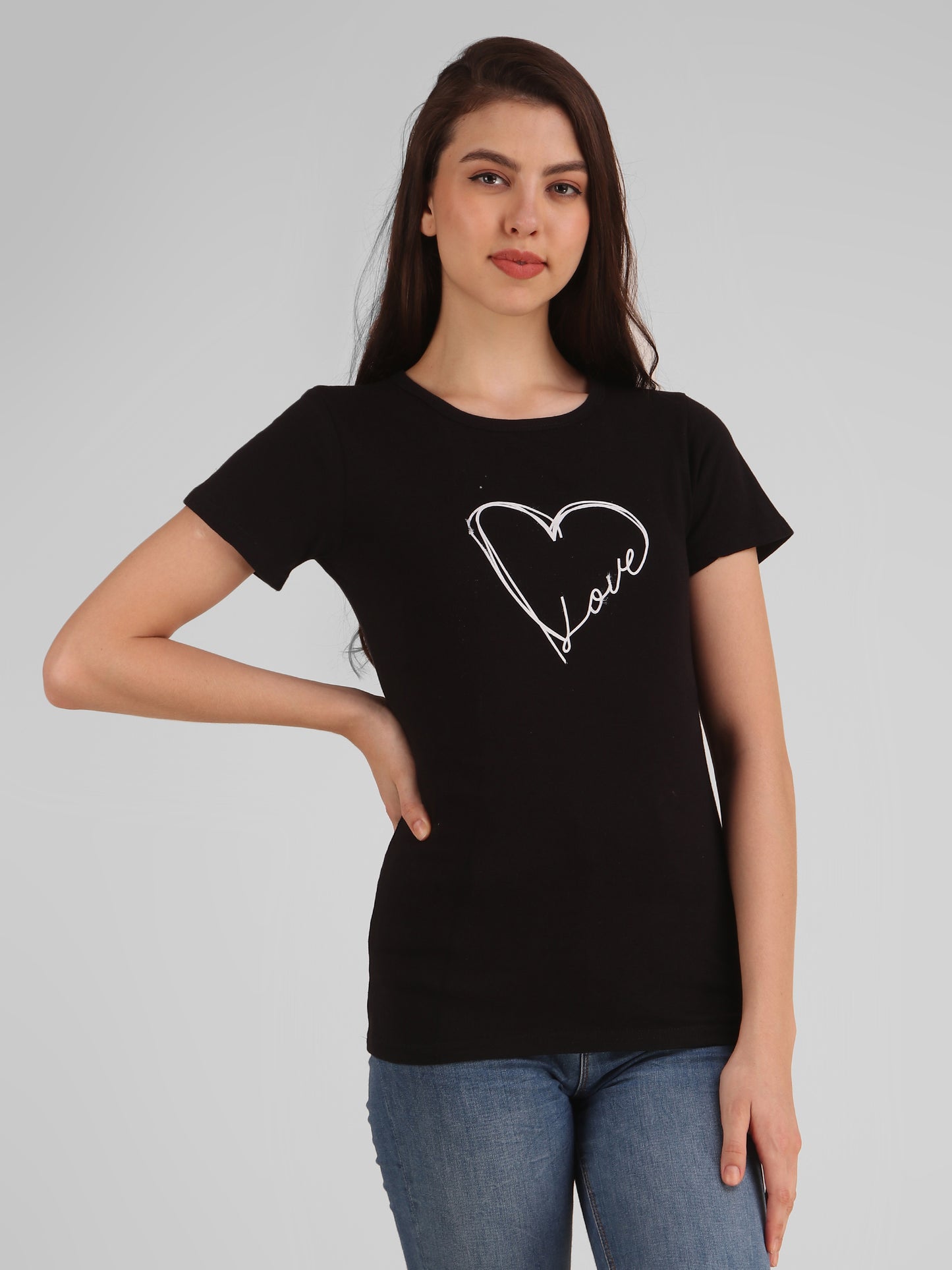 Black Coloured Love Heart Print Trendy T Shirt!!