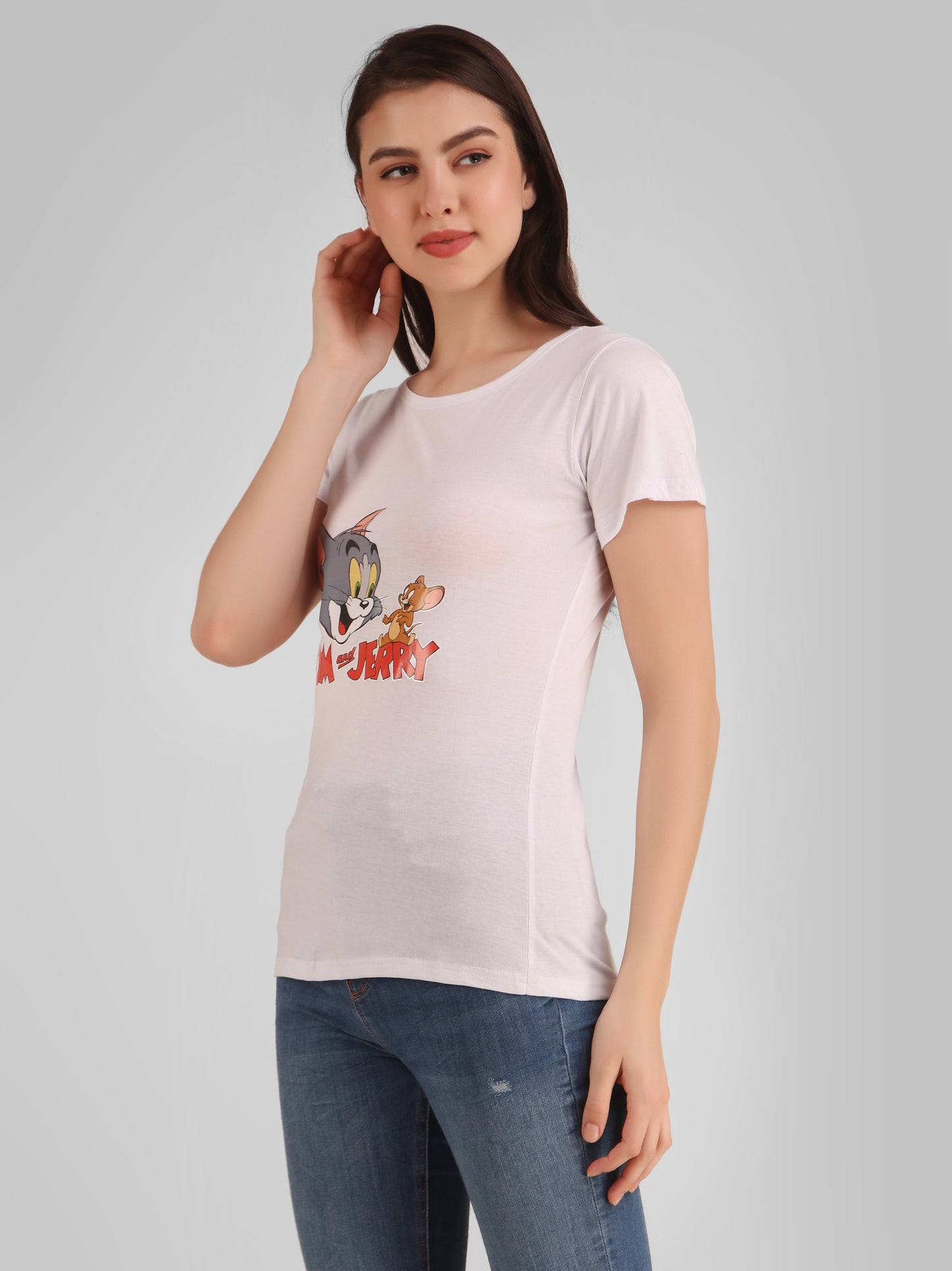 White Coloured Tom & Jerry Print Trendy T Shirt!!