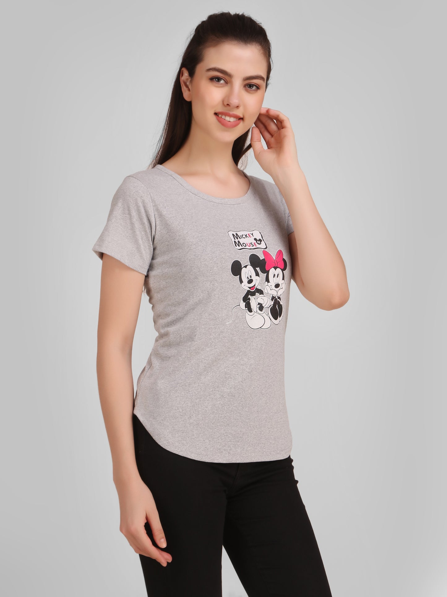 Grey Coloured Mickey Print Trendy T Shirt!!