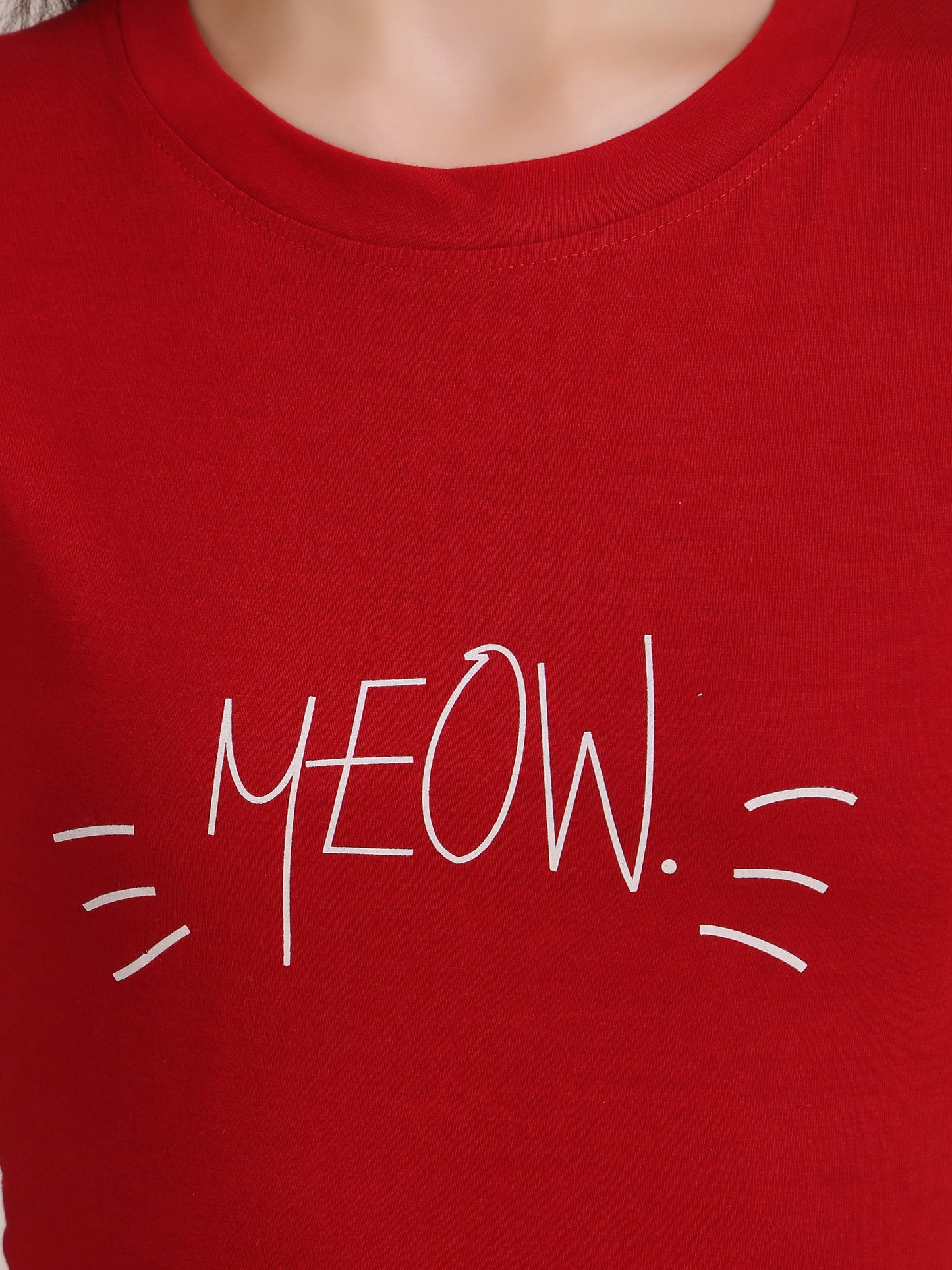 Red Coloured Meow Print Trendy Crop Top!!