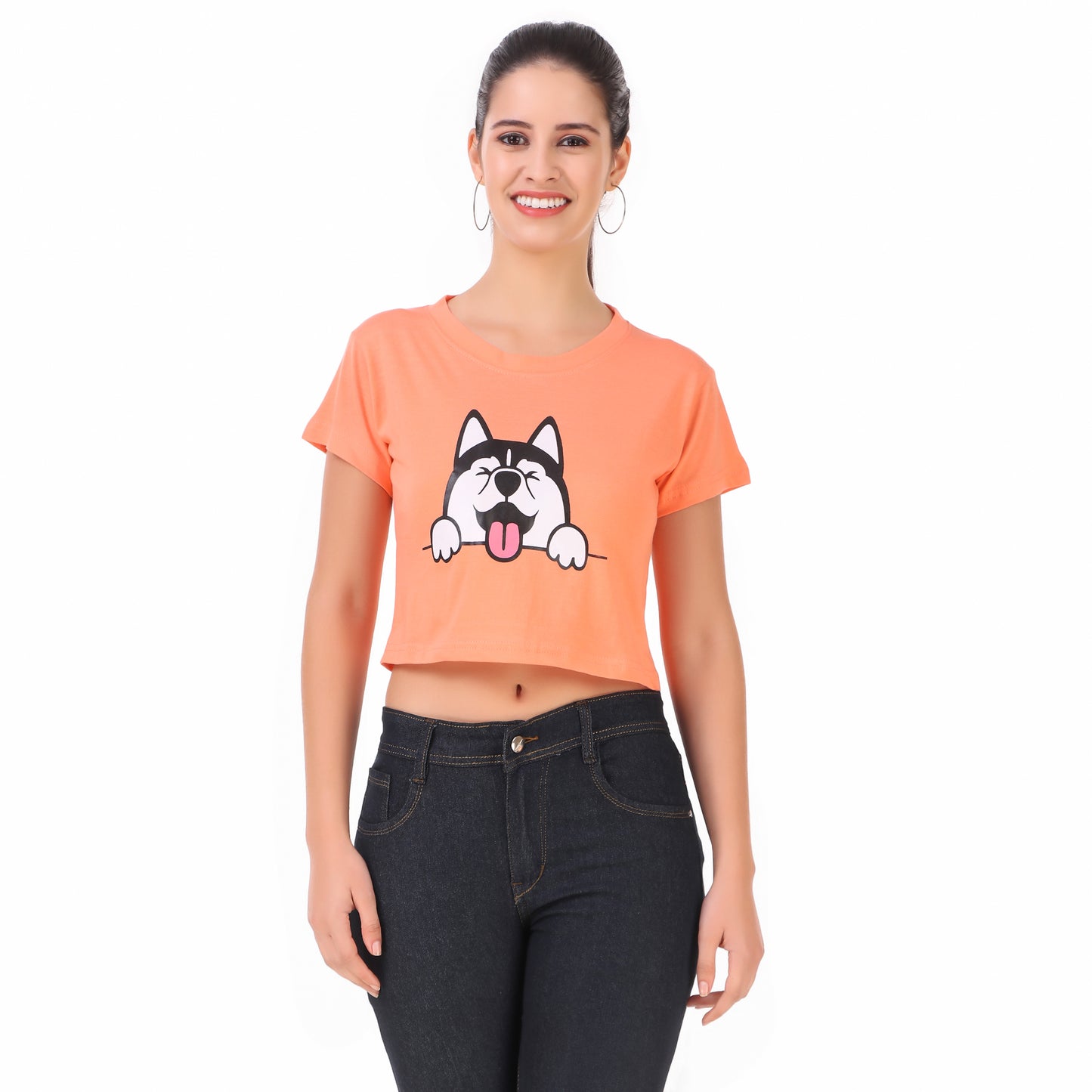 Peach Coloured Dog Print Trendy Crop Top!!
