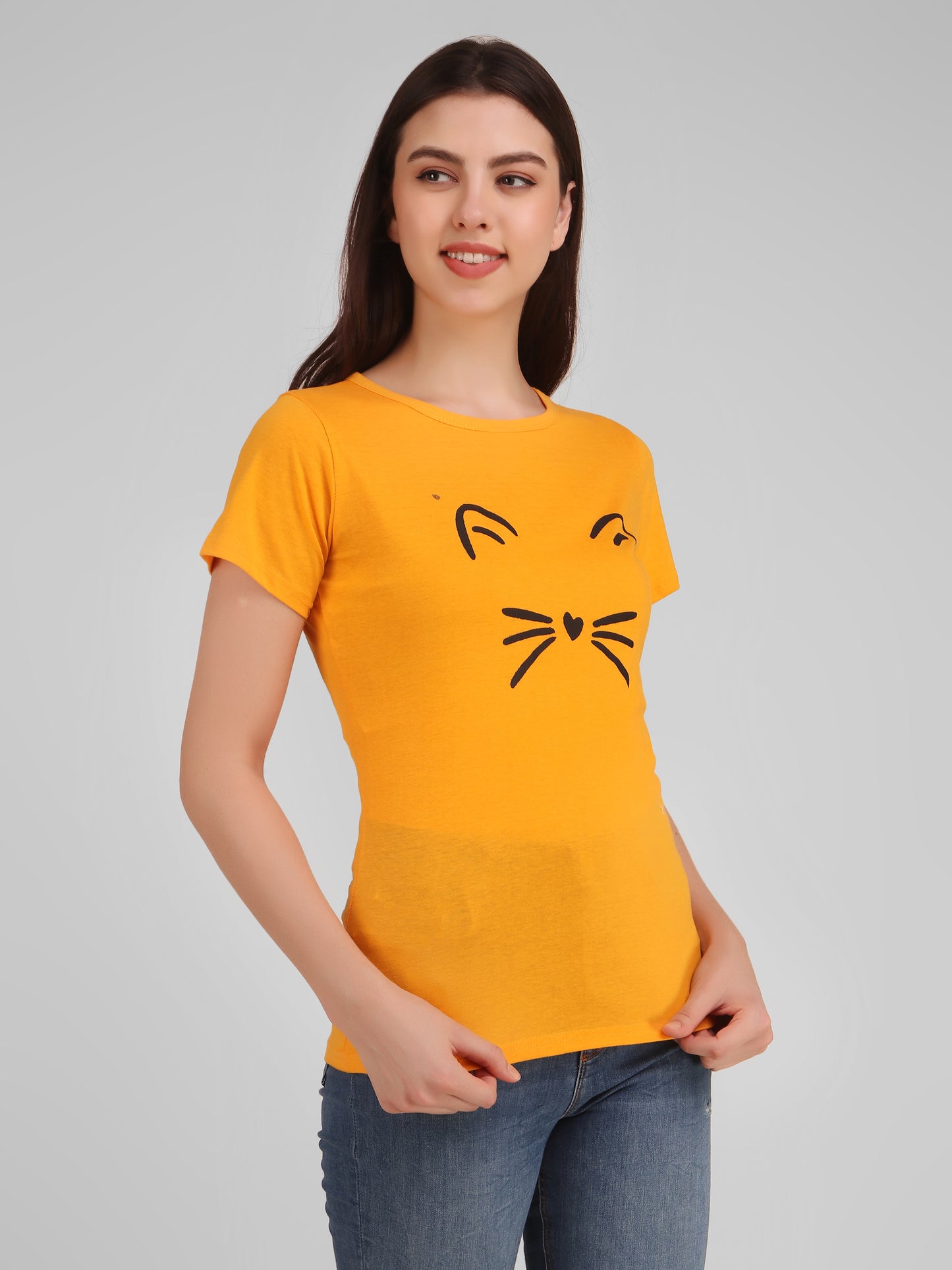 Yellow Tree & Mustard Cat Mustach Print Combo ( 2 Tops) Trendy T Shirt!!