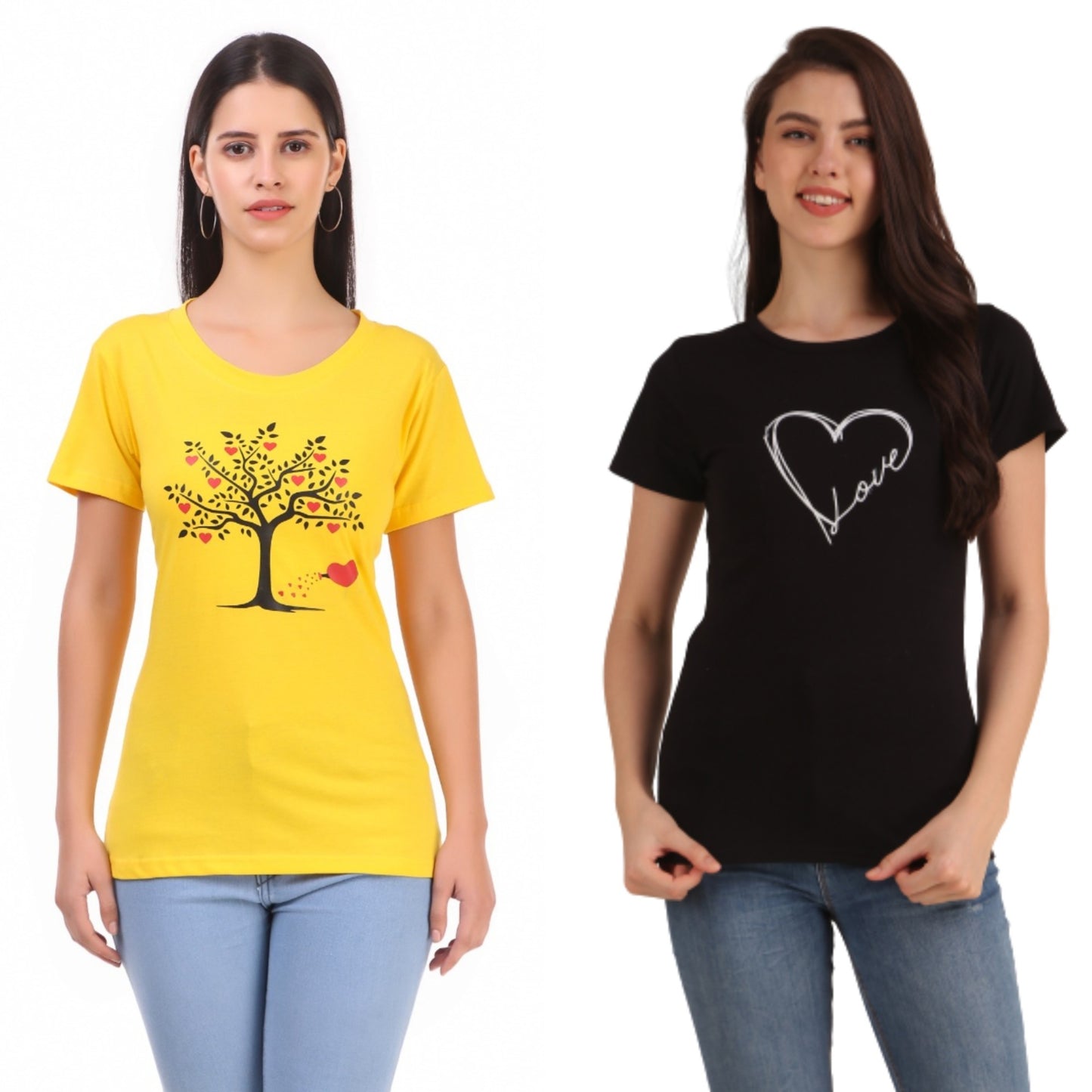 Yellow Tree & Black Love Print Combo ( 2 Tops) Trendy T Shirt!!