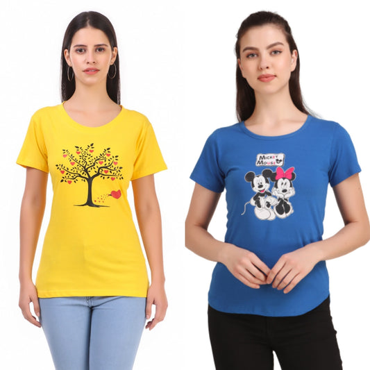 Yellow Tree & Blue Mickey Mouse Print Combo ( 2 Tops) Trendy T Shirt!!